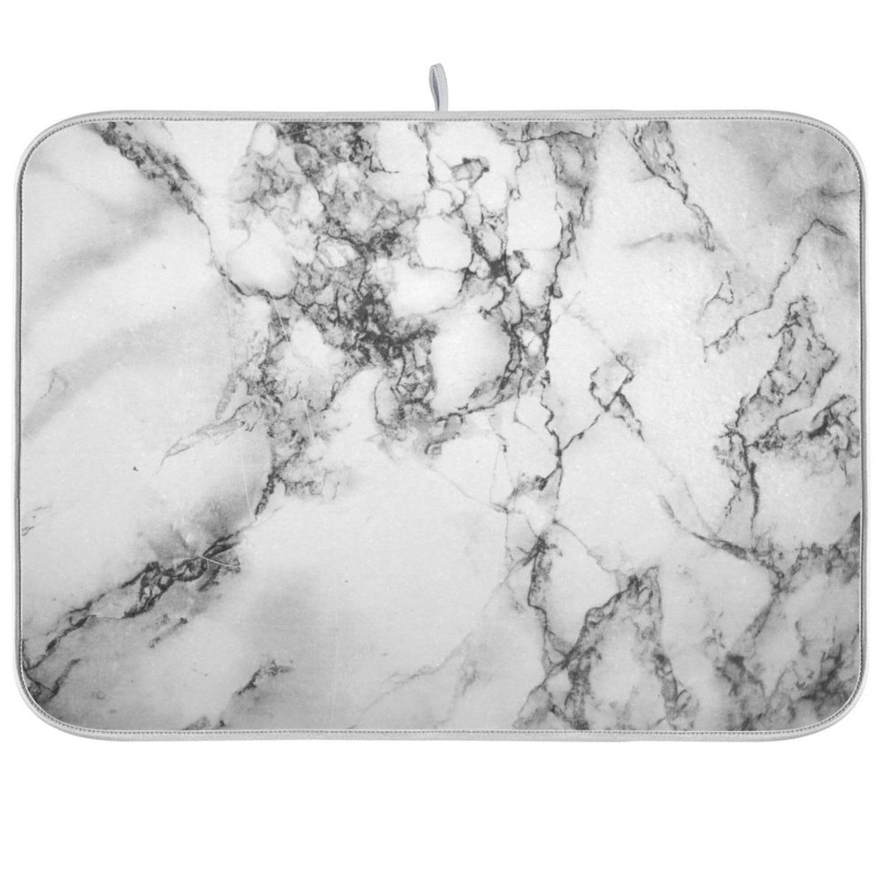 Black Grey Marble Dish Drying Mat 18x24 for Kitchen White Marble Print Dishes Pad Dish Drainer Rack Mats Absorbent Fast Dry Kitchen Accessories