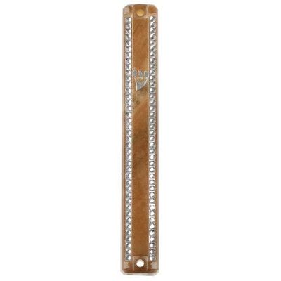 Judaica Place Plastic Mezuzah Case Brown Base Lined with Stones - Easy Peel and Stick Mezuzah Cover for 15cm Scroll