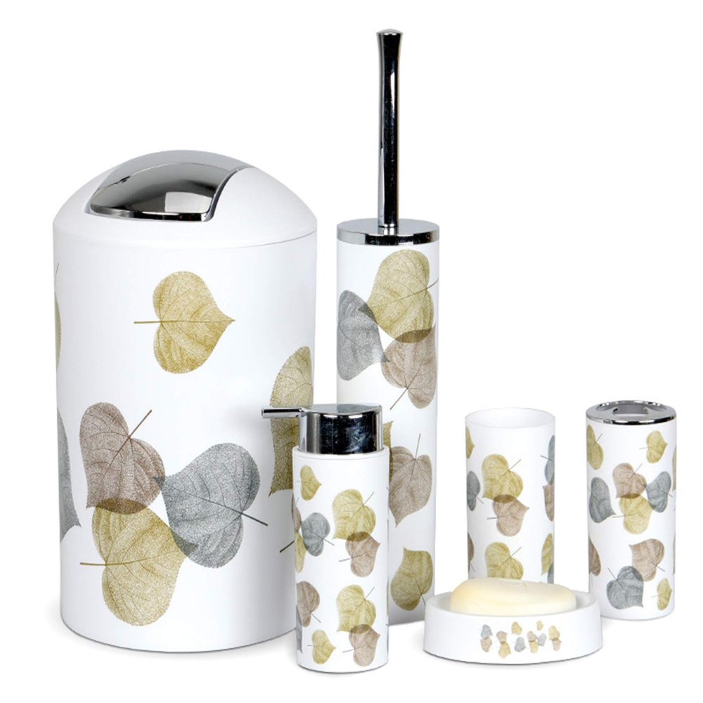 Icegrey Modern Design 4 Piece Bathroom Accessory Set Luxury Bath Accessories Bath Set Lotion Bottles,Toothbrush Holder,Tooth Mug,Soap Dish,Toilet Brush,Trash Can,Leaf