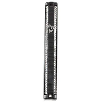 Judaica Place Plastic Mezuzah Case Gray Base Lined with Stones - Easy Peel and Stick Mezuzah Cover for 12cm Scroll