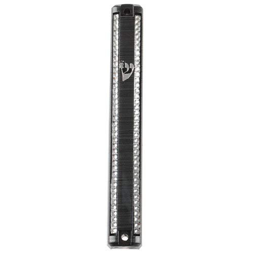 Judaica Place Plastic Mezuzah Case Gray Base Lined with Stones - Easy Peel and Stick Mezuzah Cover for 12cm Scroll