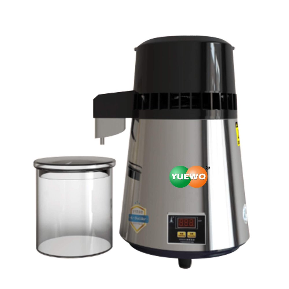 YUEWO 1Gal/4L 304 Stainless Steel Still Water Distiller 110V 750W Digital Control Countertop Home Brew Wine Making Kit with Glass Carafe (Black)