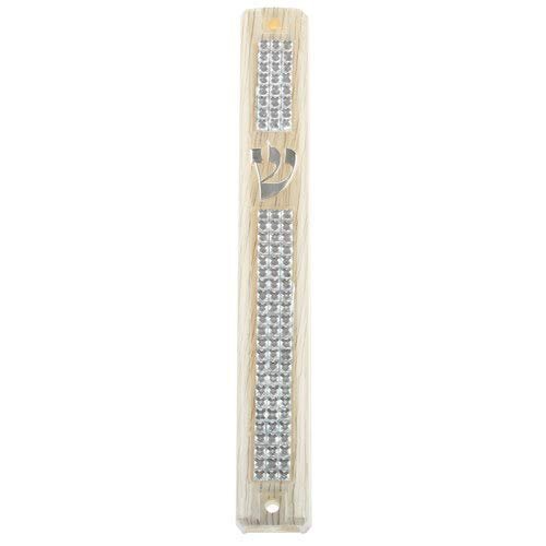 Judaica Place Plastic Mezuzah Case Sparkled Design with Rubber Plug - Easy Peel and Stick Mezuzah Cover for 12cm Scroll
