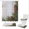 4 PCS Tropical Pinecone Wood Shower Curtain Sets with Rugs,Bathroom Shower Curtain(12 Hooks) With Non-Slip Bath Mat Sets 3 Piece(Toilet Lid Cover+U-Shaped Mats+Bath Rug),66x72inch,Rustic Wooden Barn view 1