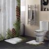 4 PCS Tropical Pinecone Wood Shower Curtain Sets with Rugs,Bathroom Shower Curtain(12 Hooks) With Non-Slip Bath Mat Sets 3 Piece(Toilet Lid Cover+U-Shaped Mats+Bath Rug),66x72inch,Rustic Wooden Barn view 2