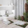 4 PCS Tropical Pinecone Wood Shower Curtain Sets with Rugs,Bathroom Shower Curtain(12 Hooks) With Non-Slip Bath Mat Sets 3 Piece(Toilet Lid Cover+U-Shaped Mats+Bath Rug),66x72inch,Rustic Wooden Barn view 3