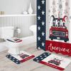 4 PCS Independence Day Gnome Shower Curtain Sets with Rugs,Bathroom Shower Curtain(12 Hooks) With Non-Slip Bath Mat Sets 3 Piece(Toilet Lid Cover+Mats+Bath Rug),36x72inch,Truck American US Flag view 3