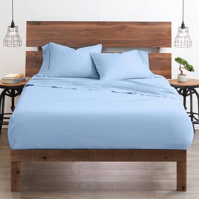 Neighbourhood Home My-100%-Certified-Giza-Cotton-Pillow-Sheet, Giza Egyptian Sheet Set RV King Size, Soft Sateen Weave, Breathable Fabric, Fits Upto 10-Inch Deep Pocket - RV King, Light Blue