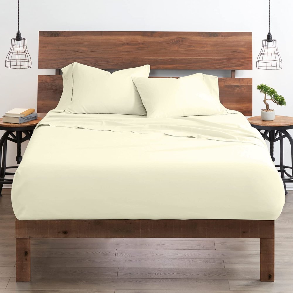 Neighbourhood Home My-100%-Certified-Giza-Cotton-Pillow-Sheet, Giza Egyptian Sheet Set RV King Size, Soft Sateen Weave, Breathable Fabric, Fits Upto 15-Inch Deep Pocket - RV King, Ivory