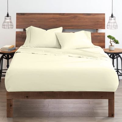 Neighbourhood Home My-100%-Certified-Giza-Cotton-Pillow-Sheet, Giza Egyptian Sheet Set RV King Size, Soft Sateen Weave, Breathable Fabric, Fits Upto 10-Inch Deep Pocket - RV King, Ivory