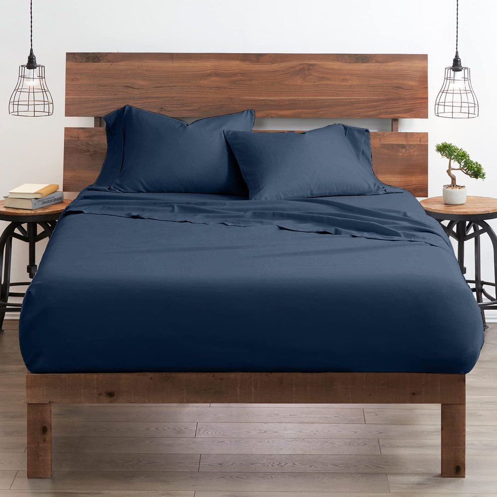 Neighbourhood Home My-100%-Certified-Giza-Cotton-Pillow-Sheet, Giza Egyptian Sheet Set King Size, Soft Sateen Weave, Breathable Fabric, Fits Upto 12-Inch Deep Pocket - King, Mediterranean Blue