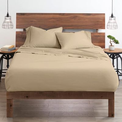 My-100%-Certified-Giza-Cotton-Pillow-Sheet, Giza Egyptian Sheet Set Split Flex Top King Size, Soft Sateen Weave, Breathable Fabric, Fits Upto 15-Inch Deep Pocket - Split Head King, Taupe
