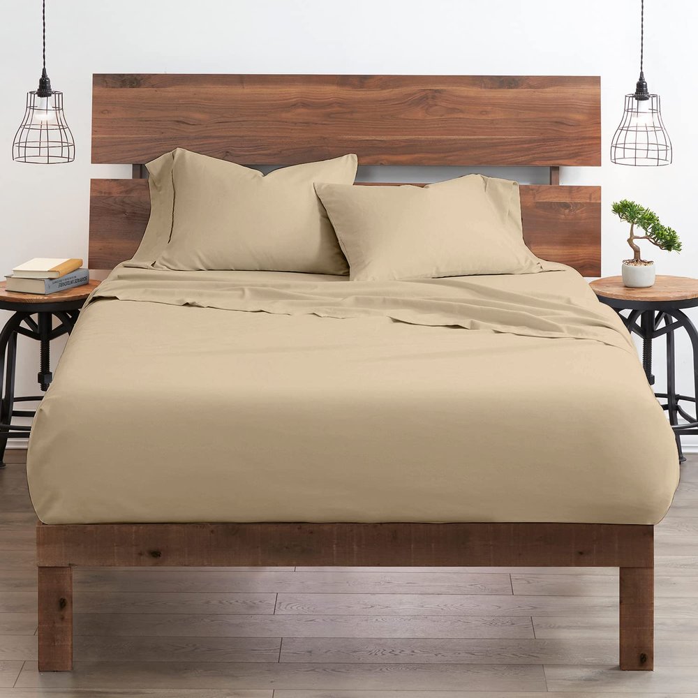 My-100%-Certified-Giza-Cotton-Pillow-Sheet, Giza Egyptian Sheet Set Split Flex Top King Size, Soft Sateen Weave, Breathable Fabric, Fits Upto 15-Inch Deep Pocket - Split Head King, Taupe