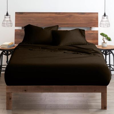 My-100%-Certified-Giza-Cotton-Pillow-Sheet, Giza Egyptian Sheet Set Split Flex Top King Size, Soft Sateen Weave, Breathable Fabric, Fits Upto 12-Inch Deep Pocket - Split Head King, Chocolate