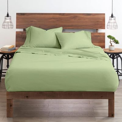 My-100%-Certified-Giza-Cotton-Pillow-Sheet, Giza Egyptian Sheet Set Split Flex Top King Size, Soft Sateen Weave, Breathable Fabric, Fits Upto 12-Inch Deep Pocket - Split Head King, Sage