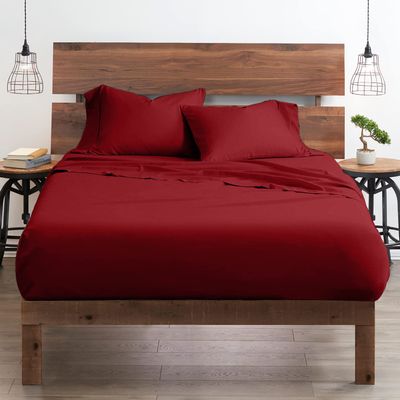 Neighbourhood Home My-100%-Certified-Giza-Cotton-Pillow-Sheet, Giza Egyptian Sheet Set King Size, Soft Sateen Weave, Breathable Fabric, Fits Upto 15-Inch Deep Pocket - King, Burgundy