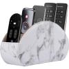 RHCSZ Leather Remote Control Holder with 5 Compartments TV Remote Caddy Store Box,Desktop Organizer for Controller, Glasses and Media Player,Pen Storage (White) view 1