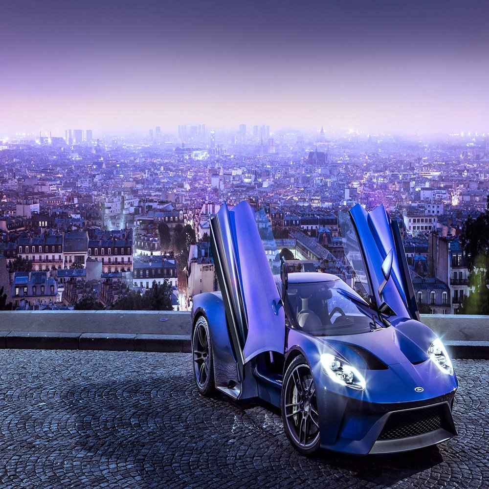 Iconic Arts Supercar Laminated 24x36 Poster: Ford GT Concept Blue Muscle Car