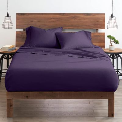 My-100%-Certified-Giza-Cotton-Pillow-Sheet, Giza Egyptian Sheet Set Split Flex Top King Size, Soft Sateen Weave, Breathable Fabric, Fits Upto 15-Inch Deep Pocket - Split Head King, Plum
