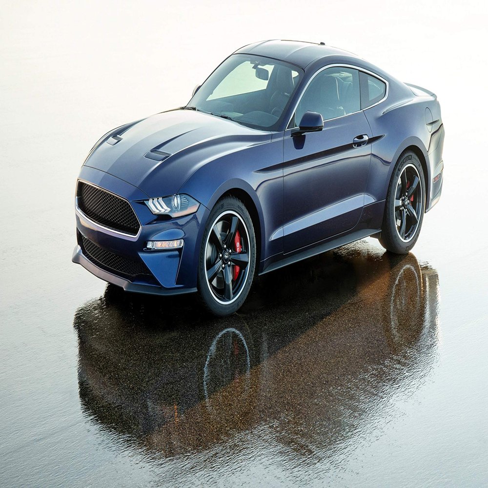 Iconic Arts Supercar Laminated 24x36 Poster: Ford Mustang Bullitt Kona Blue Muscle Car