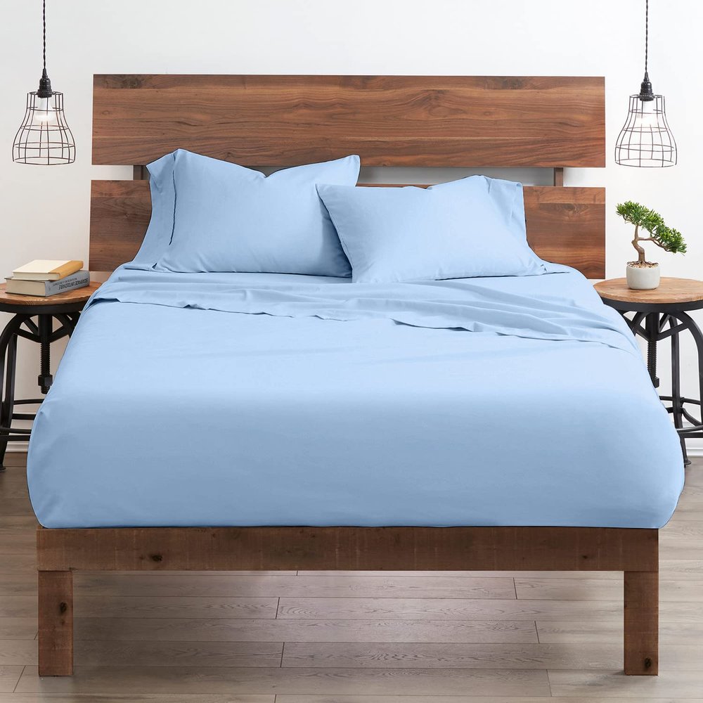Neighbourhood Home My-100%-Certified-Giza-Cotton-Pillow-Sheet, Giza Egyptian Sheet Set RV King Size, Soft Sateen Weave, Breathable Fabric, Fits Upto 12-Inch Deep Pocket - RV King, Light Blue