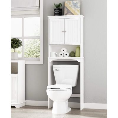 Unknown1 Bathroom Shelf Over-The-Toilet Spacesaver Storage Cabinet Organizer White Modern Contemporary MDF Painted Includes Hardware