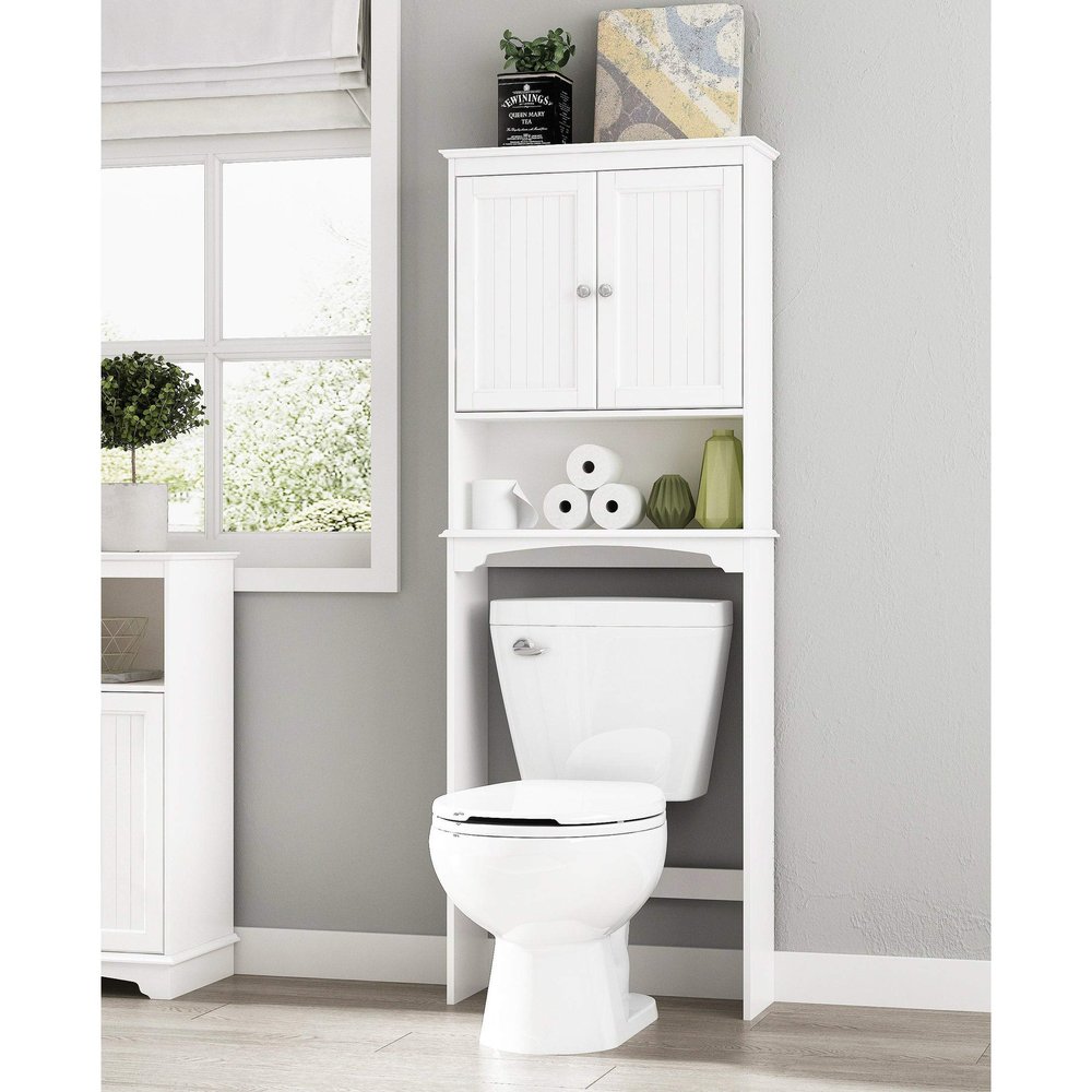 Unknown1 Bathroom Shelf Over-The-Toilet Spacesaver Storage Cabinet Organizer White Modern Contemporary MDF Painted Includes Hardware