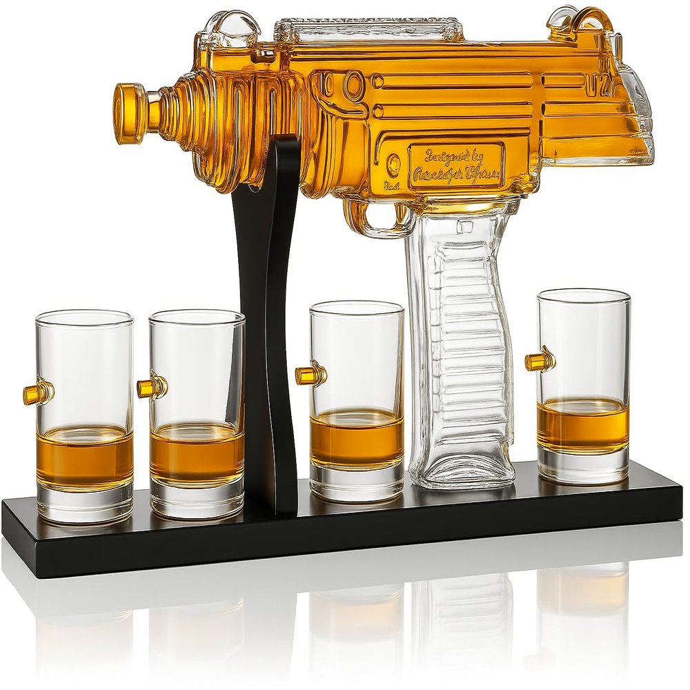 Gifts for Men Dad, Uzi Gun Whiskey Decanter Set-Limited Edition, Liquor Decanter with Bullet Shot Glass, Cool Anniversary Birthday Gift for Him Husband, Military Present for Home Bar Drinking