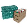 Covermates Keepsakes Adjustable Ornament Storage Box  Heavy-Duty Polyester, Padded Dividers & FlexGrid Trays  Protective Holiday Organizer with Stackable Walls & Label Window, Green Snowflake view 1