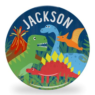 Tiny Expressions - Personalized Dinosaur Plate for Kids with Custom Name and Cute Dino Themed Design | 10" Diameter Dishwasher Safe | BPA Free Made in the USA Decorative Gift Plates