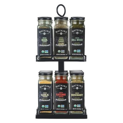 Watkins Countertop Two Tier Rotating Spice Rack, Includes 16 Watkins Organic Spices (16608)