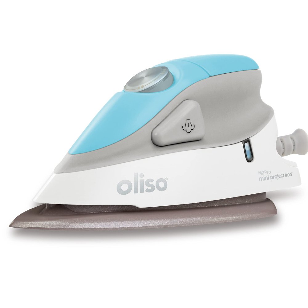oliso M2Pro Mini Steam Iron with Solemate  1000 Watt Dual Voltage Travel Iron for Sewing, Quilting, and Crafting  Ceramic Soleplate, Precision Tip  Turquoise