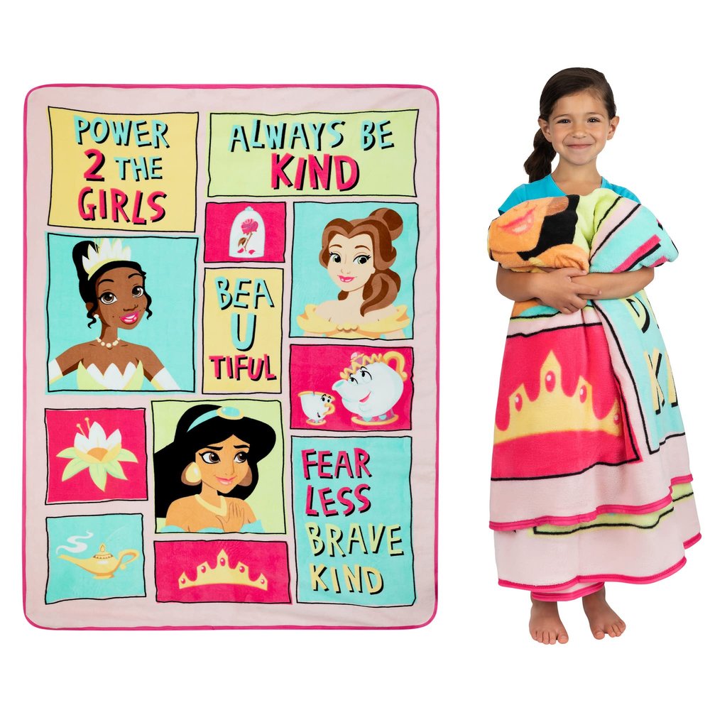 Disney Princess Kids Bedding Super Soft Plush Micro Raschel Blanket, 62 in x 90 in, "Official" Disney Product By Franco