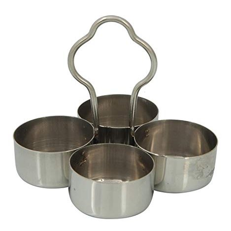 TreegoArt Stainless Steel Chowmukh Haldi Kumkum Rice Holder and Rangoli Powder Holder with Handle for Puja Temple