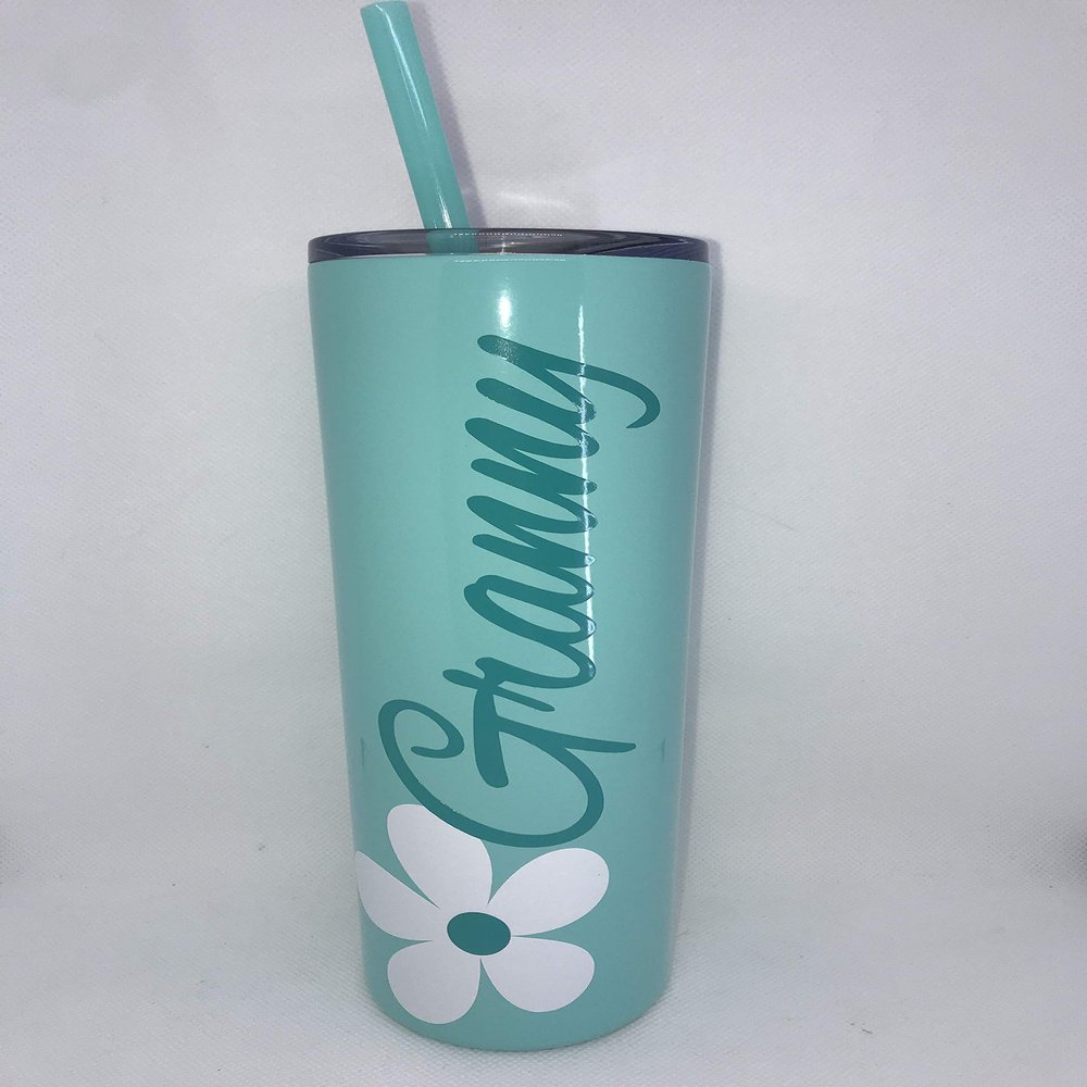 Personalized Daisy Design Skinny Stainless Steel Insulated Tumbler Travel Cup 20 ounce