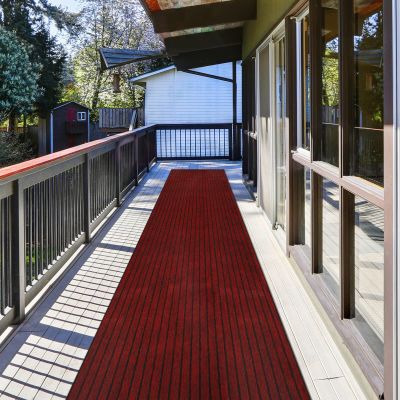 Runner Rug 4 ft x 4 ft Indoor/Outdoor Low Profile, Hallway, Kitchen, Patio, Deck Area, RV, Entryway, Garage, with Non-Slip Rubber Backing, Red with Black Stripe, Custom