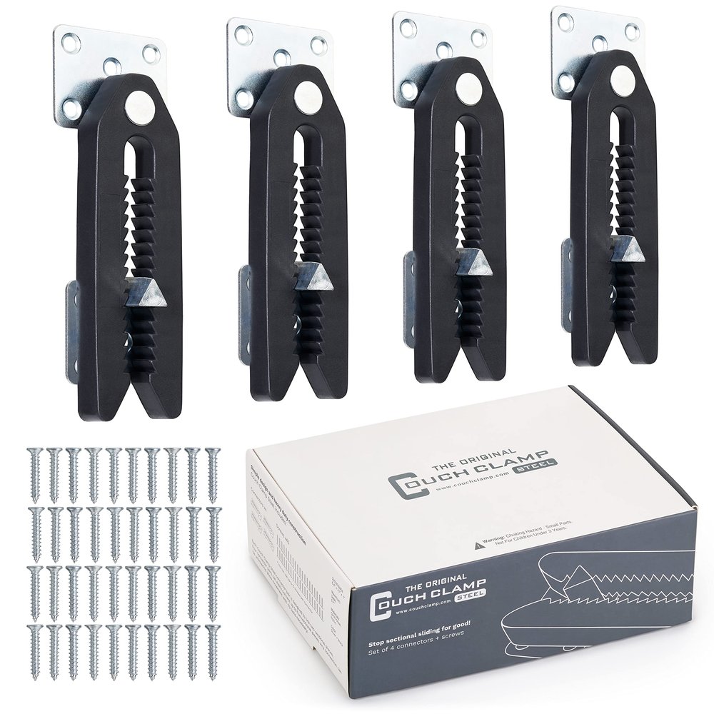 Couch Clamp Steel Non-Slip Sectional Connectors for Sliding Sofas, Adjustable Clips to Keep Sectional Couch Together, Prevent Floor Scratches and Keep Sectional from Sliding (4 Pack)