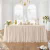 108in Champagne Gold Tulle Table Skirts for Rectangle Tables 8ft 6ft 4ft, 2-Layer Beige Ruffle Tulle Tutu Cloth Table Skirt 14ft for Wedding Party Birthday Baby Shower Cake Dessert(No Table Cover) view 1