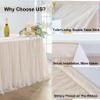 108in Champagne Gold Tulle Table Skirts for Rectangle Tables 8ft 6ft 4ft, 2-Layer Beige Ruffle Tulle Tutu Cloth Table Skirt 14ft for Wedding Party Birthday Baby Shower Cake Dessert(No Table Cover) view 4