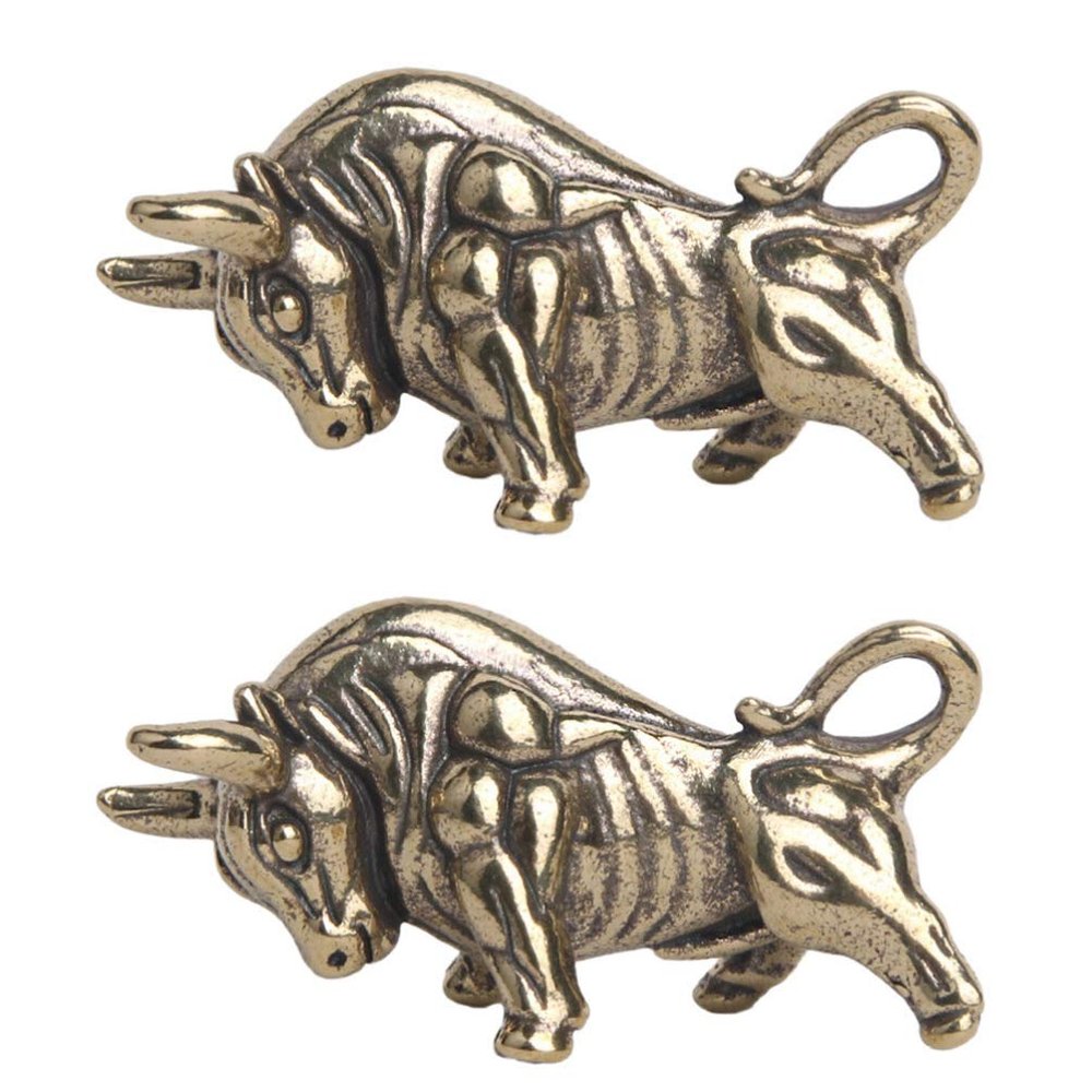 2pcs Brass Bull Figurine Chinese Zodiac Ox Year Mascot Lucky Cow New Year Spring Festival Xmas Desktop Decoration