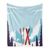 Ambesonne Ski Throw Blanket, Ski Poles Dipped into Snow on a Snowy Mountainous Setting, Flannel Fleece Accent Piece Soft Couch Cover for Adults, 50" x 70", Blue Purple view 1