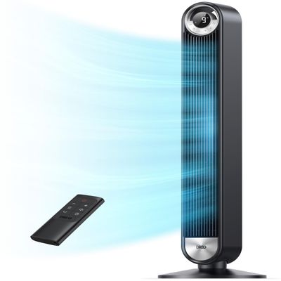 Dreo Tower Fan for Bedroom, Upgraded DC 9 Speeds 25dB Ultra-Quiet Floor Fan, 90 Oscillating Fans with 28ft/s Velocity, 12H Timer, Standing Fan, Bladeless Fan Powerful for Home Office Room