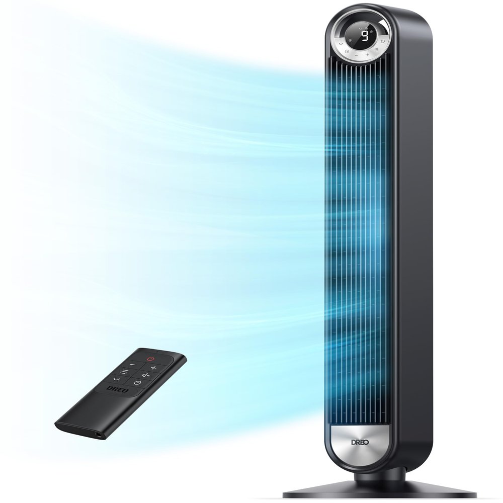 Dreo Tower Fan for Bedroom, Upgraded DC 9 Speeds 25dB Ultra-Quiet Floor Fan, 90 Oscillating Fans with 28ft/s Velocity, 12H Timer, Standing Fan, Bladeless Fan Powerful for Home Office Room