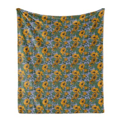 Ambesonne Vintage Throw Blanket, Art Nouveau Inspired Tender Entangled Leaves and Flowers, Flannel Fleece Accent Piece Soft Couch Cover for Adults, 70" x 90", Yellow Fern