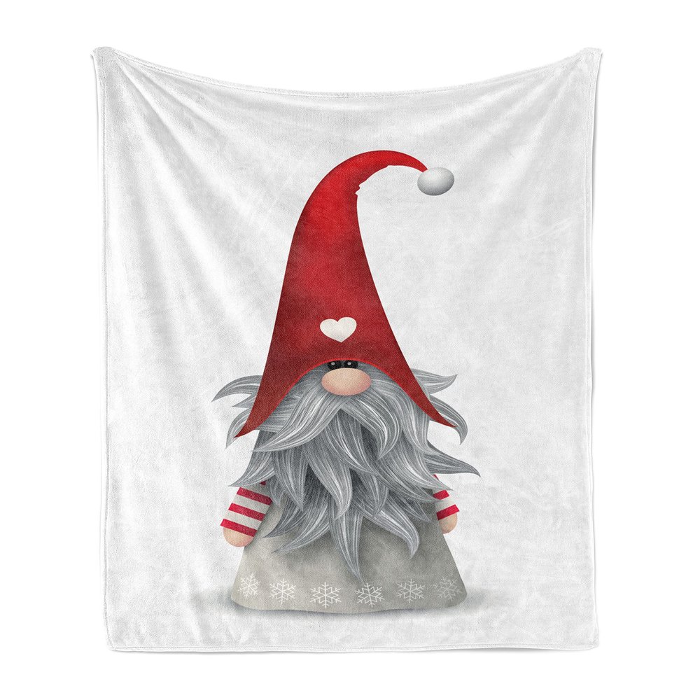 Ambesonne Gnome Soft Flannel Fleece Throw Blanket, Nordic Tonttu Myth Finnish Creature Nisser Scandinavian Folklore Print, Cozy Plush for Indoor and Outdoor Use, 70" x 90", Grey Ruby