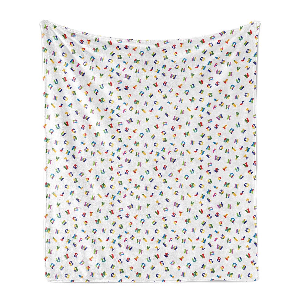 Ambesonne ABC Theme Throw Blanket, Cartoon Alphabet Fun Themed Design Cartoon Style Composition Colorful Print, Flannel Fleece Accent Piece Soft Couch Cover for Adults, 70" x 90", Multicolour