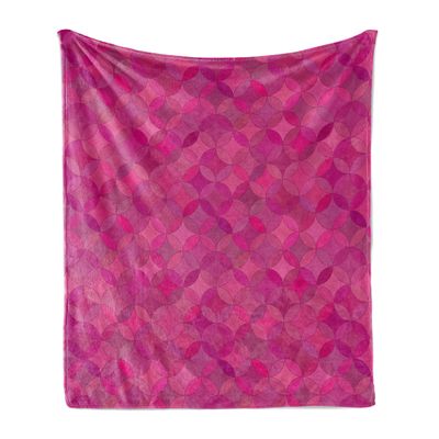 Ambesonne Abstract Throw Blanket, Geometrical Theme Star Patterns from Circular Shapes, Flannel Fleece Accent Piece Soft Couch Cover for Adults, 50" x 70", Dark Magenta Magenta