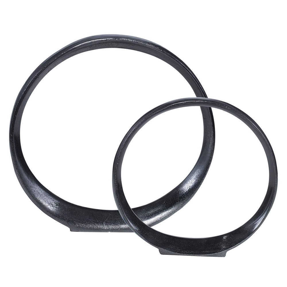 MY SWANKY HOME Large Open Black Nickel Rings Sculpture Set 2 Circles O Shape Modern Geometric