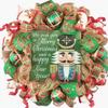 Artisan Nutcracker Christmas & New Year Wreath Featuring a 12' Wood Sign, 4 Plaid Ornaments & Beautiful Ribbon. Wreath is Very Full, Made with 30 Feet of Natural/Metallic Fabric view 1