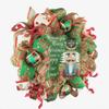 Artisan Nutcracker Christmas & New Year Wreath Featuring a 12' Wood Sign, 4 Plaid Ornaments & Beautiful Ribbon. Wreath is Very Full, Made with 30 Feet of Natural/Metallic Fabric view 2